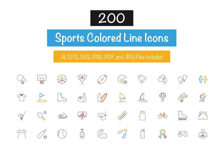 运动元素图标素材 200 Sports Colored Li