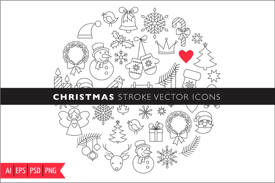 圣诞节元素图标素材 Christmas Stroke Ico