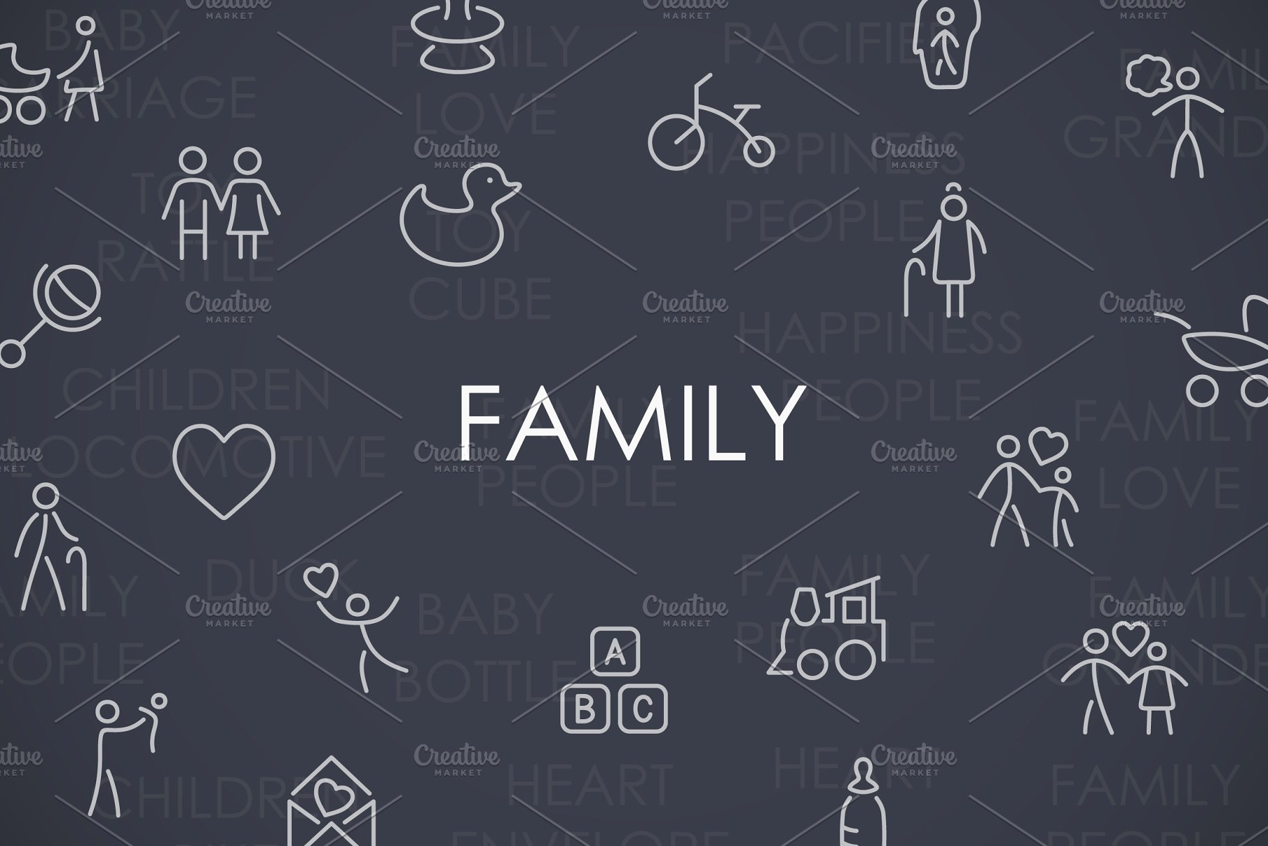 家庭主题图标素材 Family thinline icons