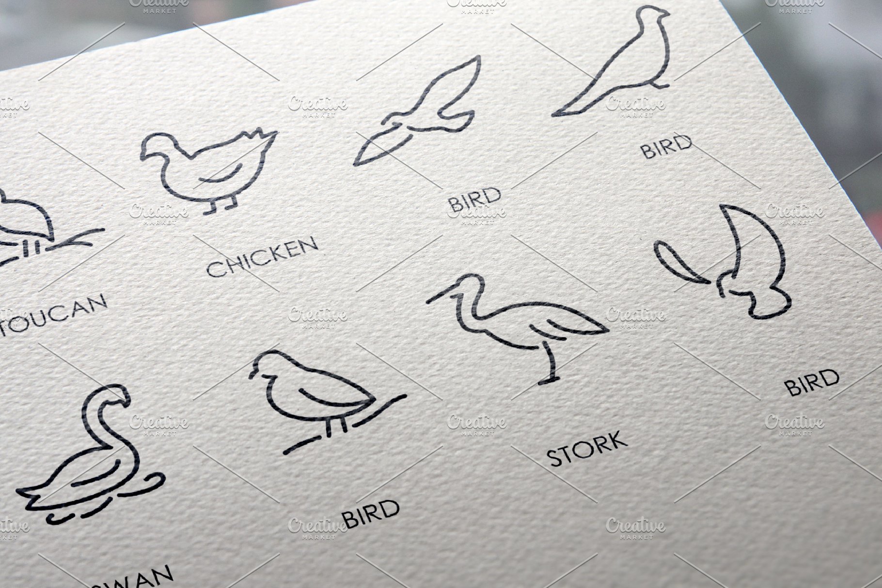 鸟类矢量图标素材 Birds thinline icons