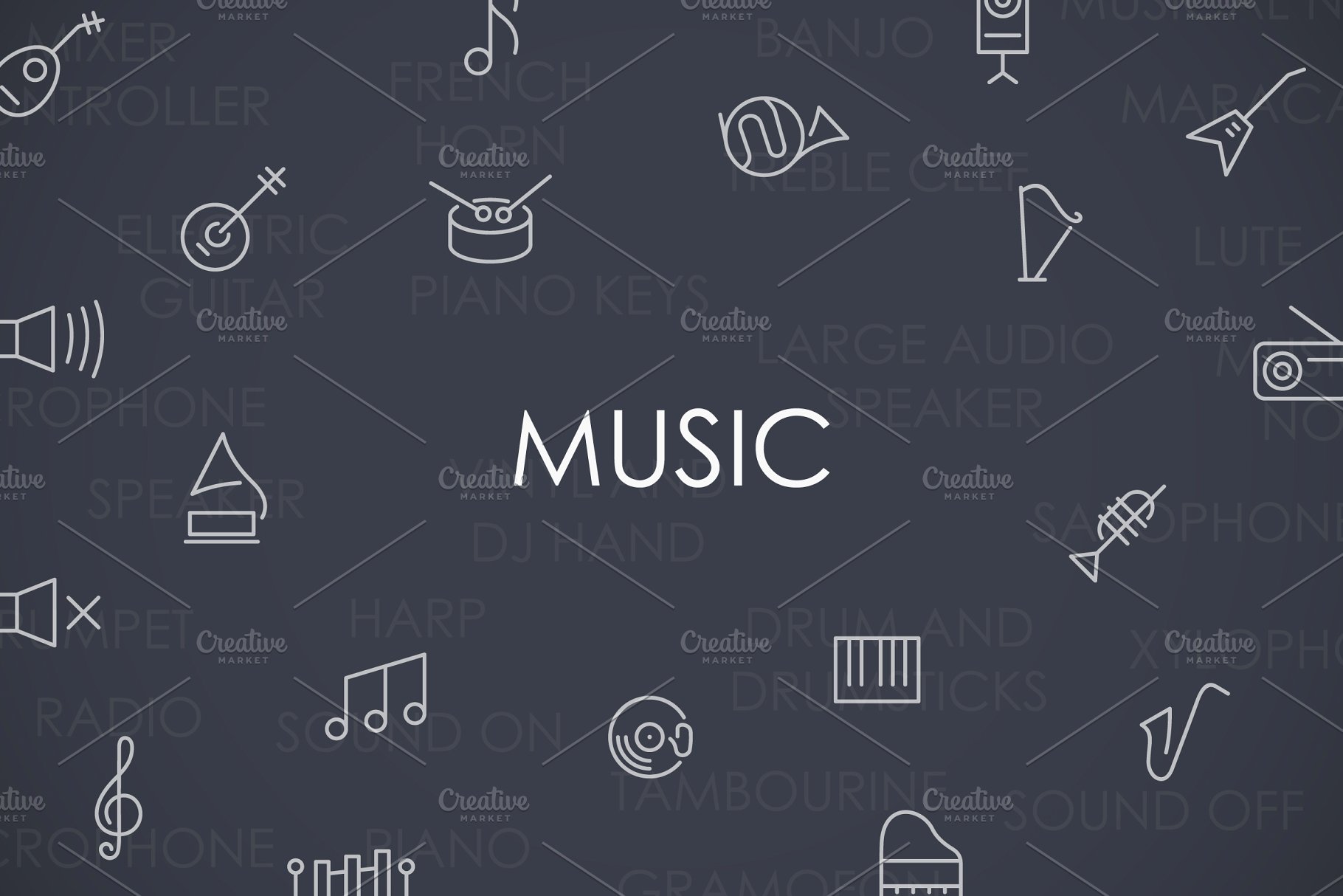 音乐矢量图标下载 Music thinline icons