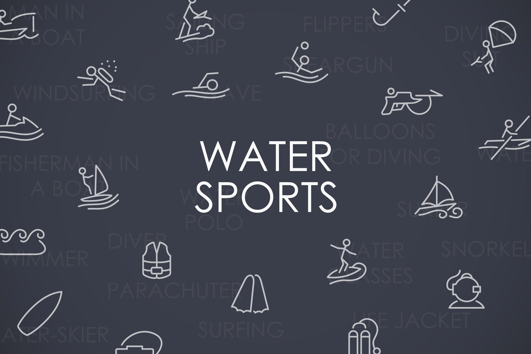 运动矢量图标素材 Water Sports thinline