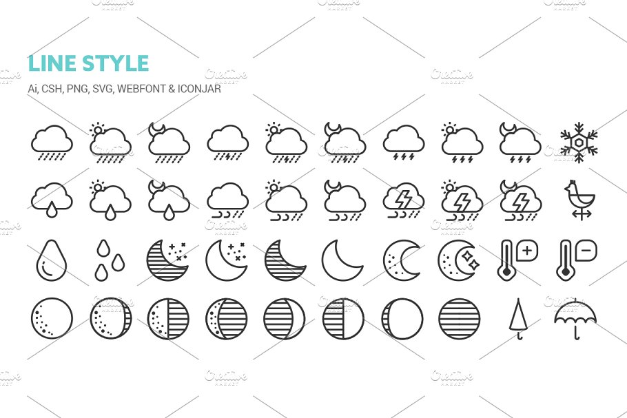 天气矢量图标素材 Weather Icons #138291