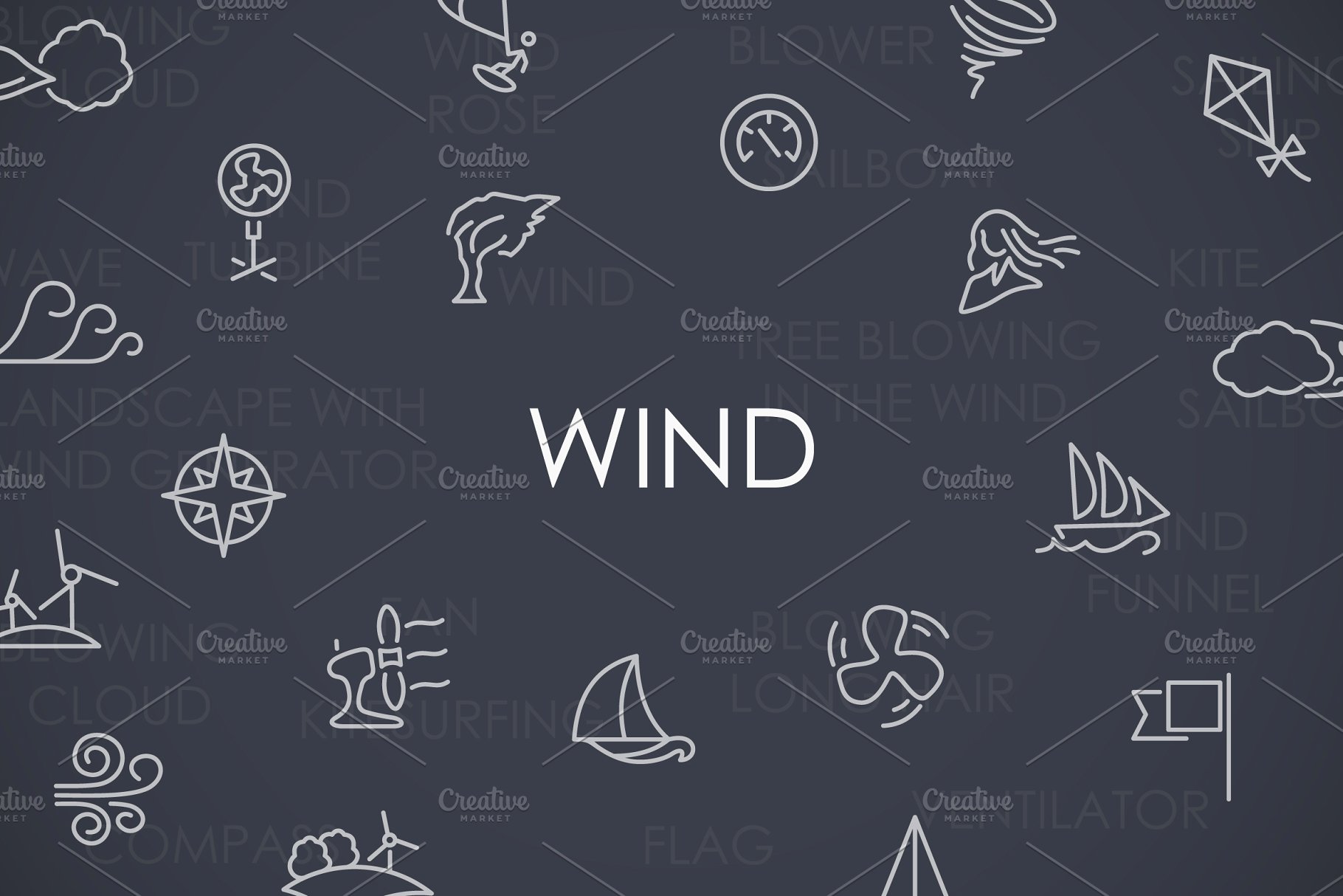 风力矢量图标素材 Wind thinline icons #