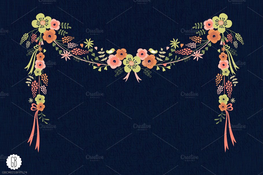 花卉插画素材 Floral garland flowers