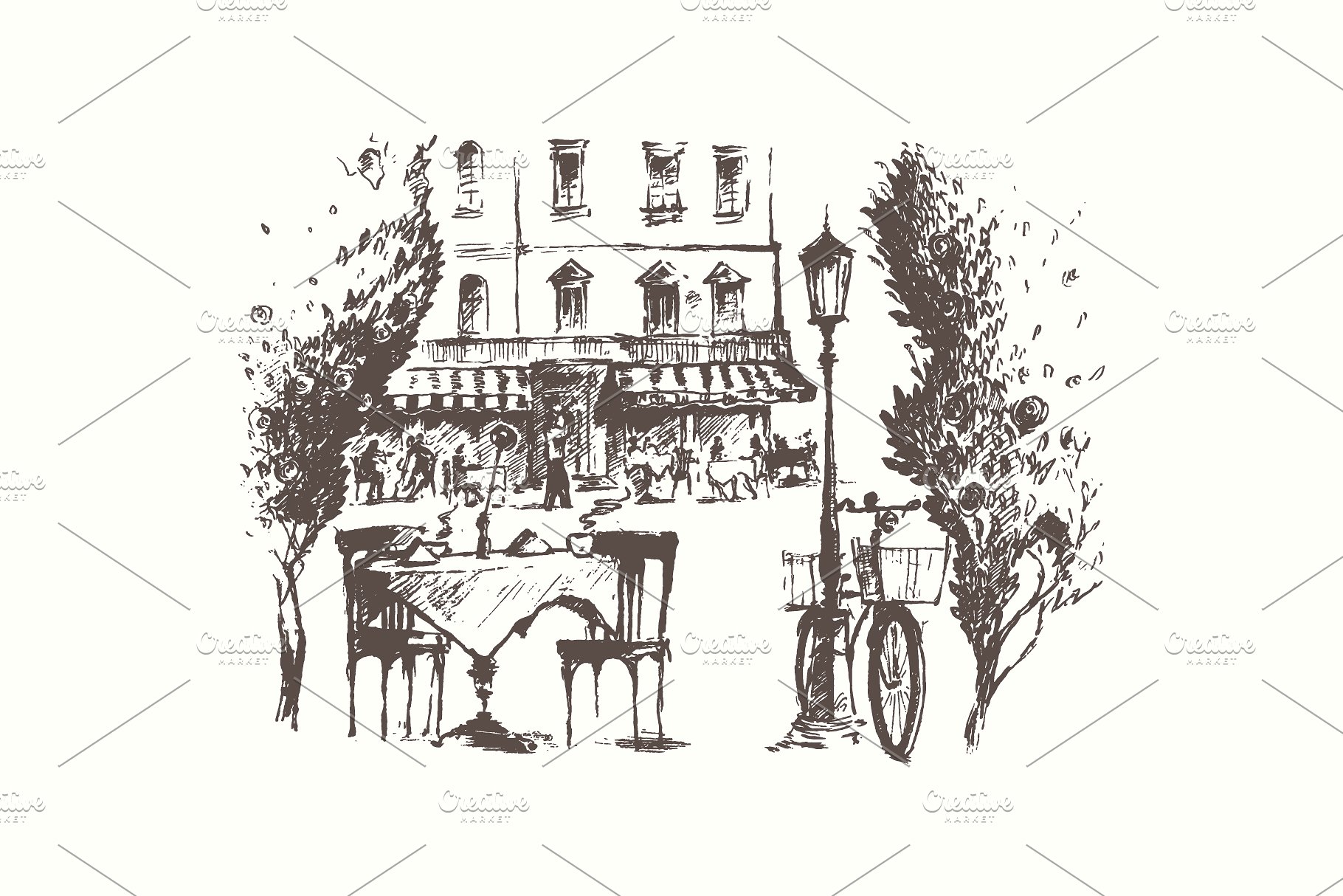 巴黎街道元素插画 Streets of Paris, Fra