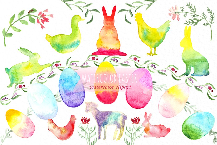 水彩复活节插画素材 Watercolor easter cl