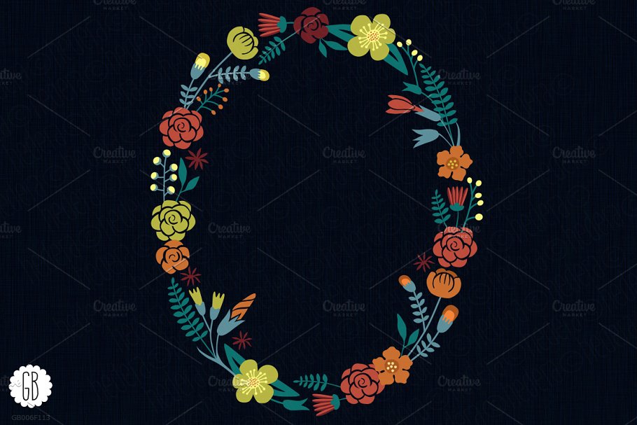 月桂树花卉插画 Floral wreaths heart a