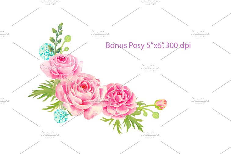 手绘水彩花卉设计素材Wedding Clipart Pink