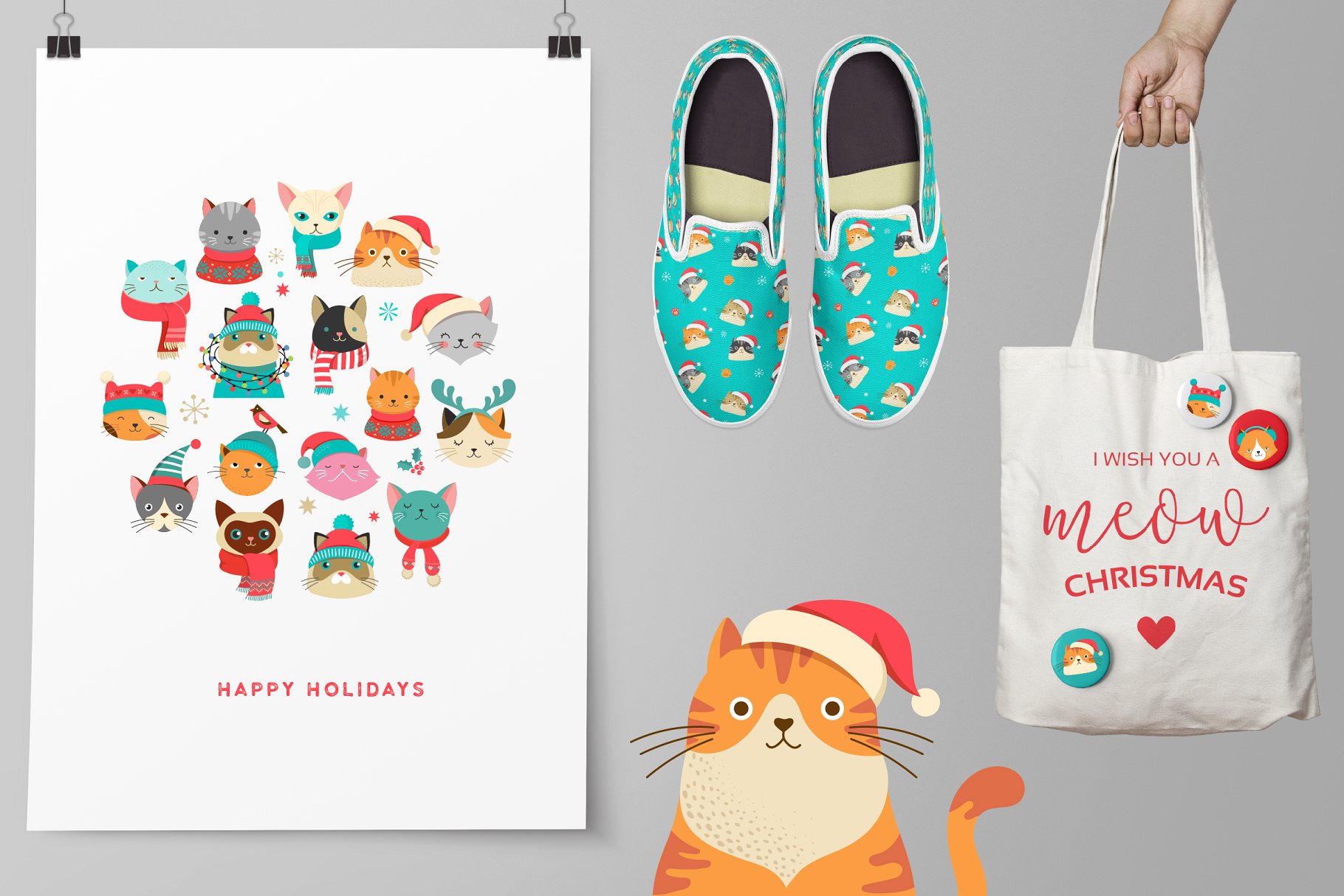 可爱的圣诞节元素插画 Cute Christmas Cats