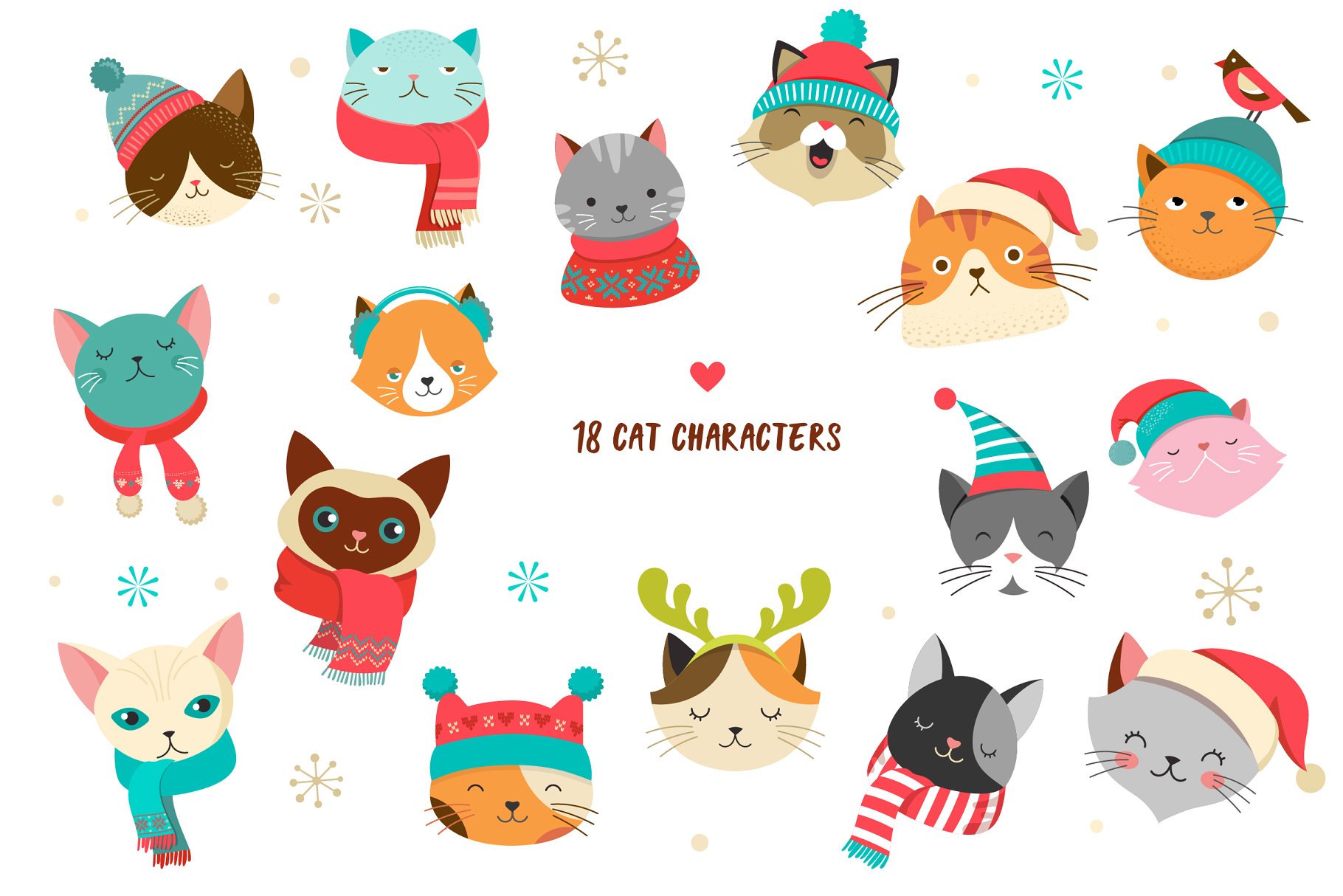 可爱的圣诞节元素插画 Cute Christmas Cats