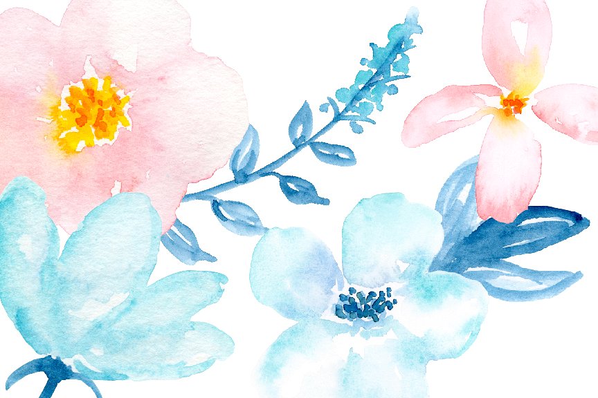 水彩花卉元素剪贴画 Watercolor Clipart D