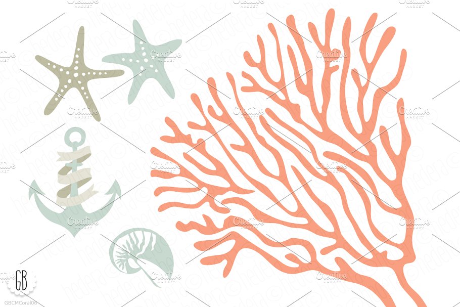 珊瑚插画素材 Beach sea corals nautic