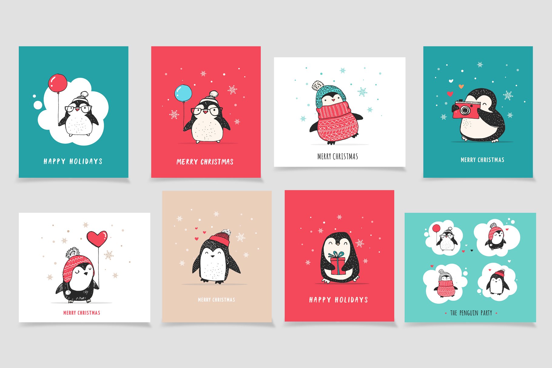 卡通圣诞节企鹅插画 Cute penguin icons,