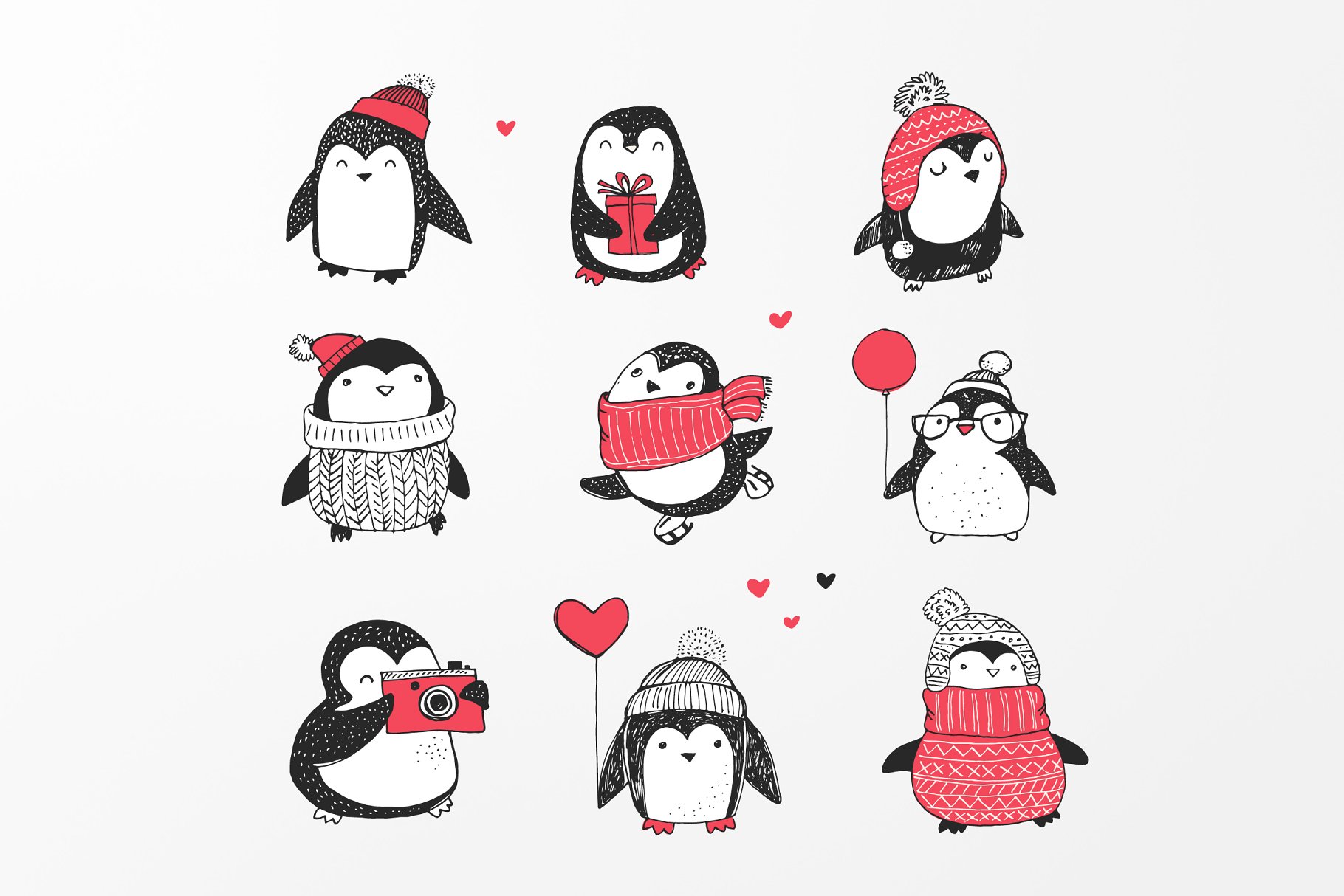 卡通圣诞节企鹅插画 Cute penguin icons,