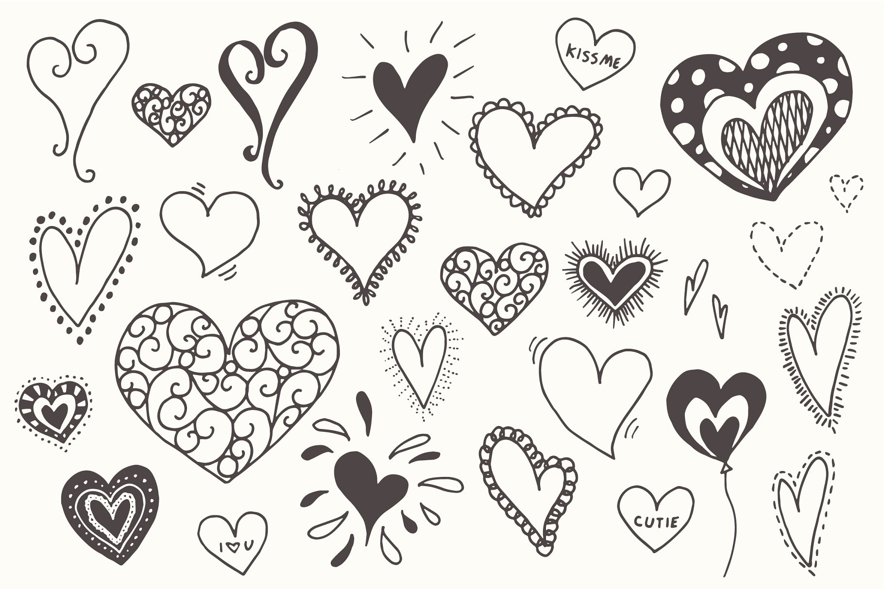 爱心矢量插画 Doodle Hearts Clip Art