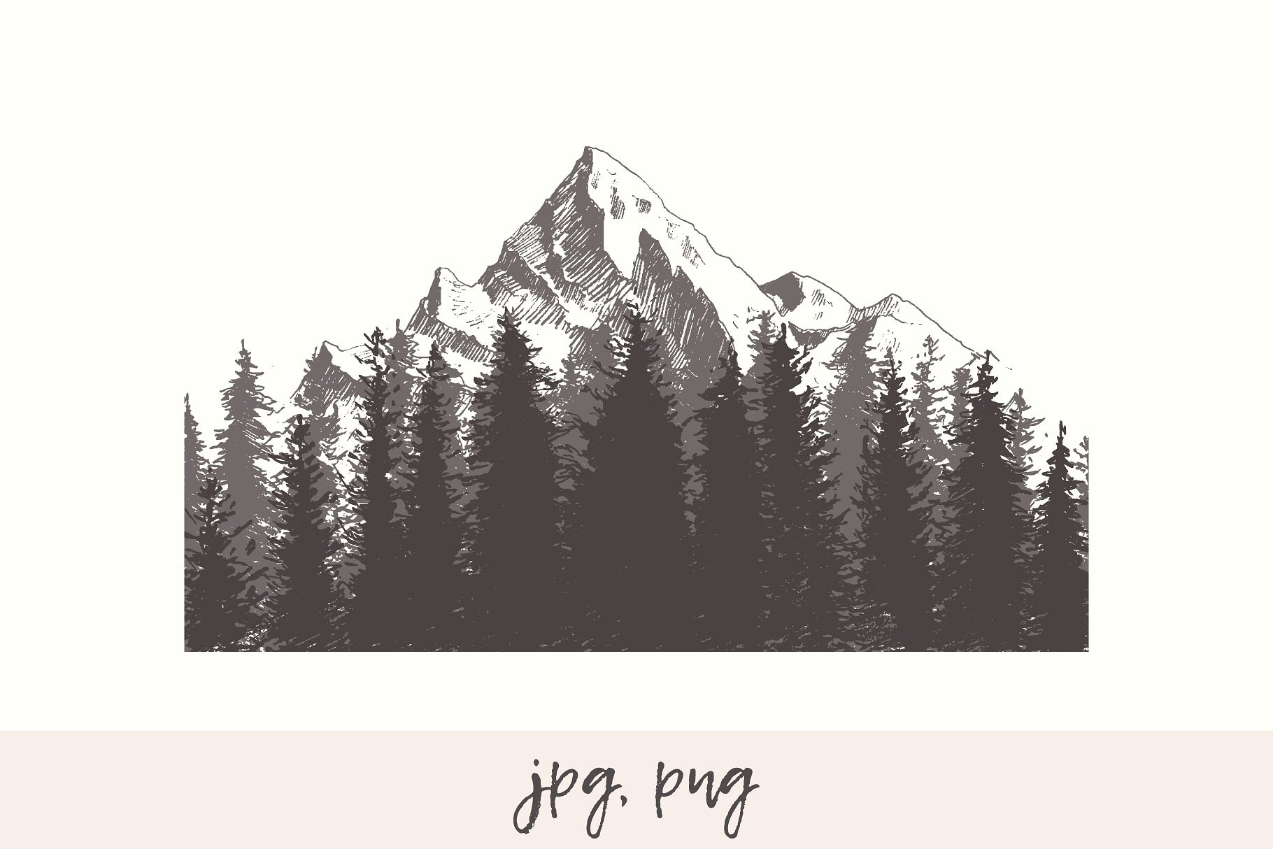 山坡素描素材插画 Mountain slope with a