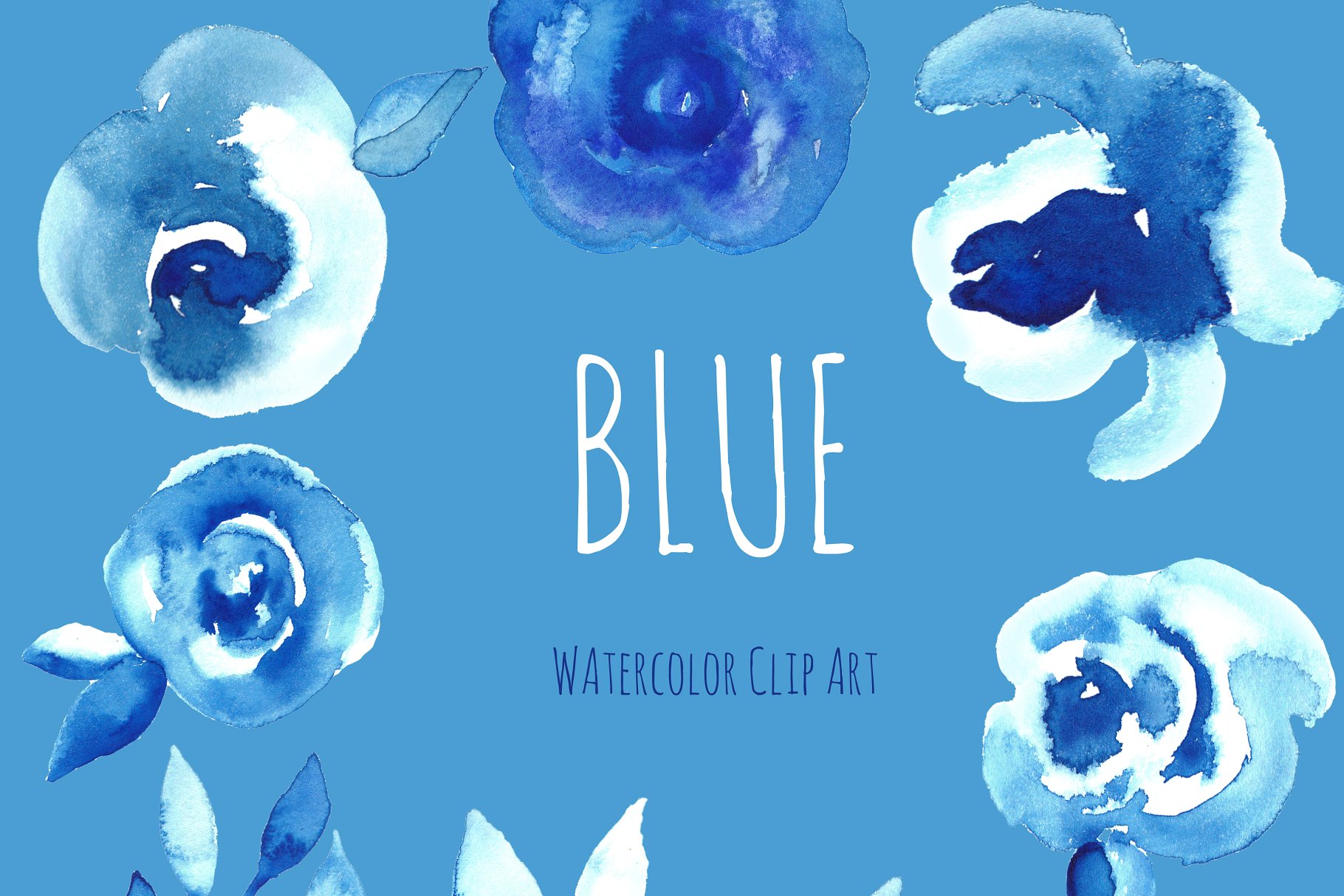 蓝色水彩花卉素材 Bleu flowers Watercol