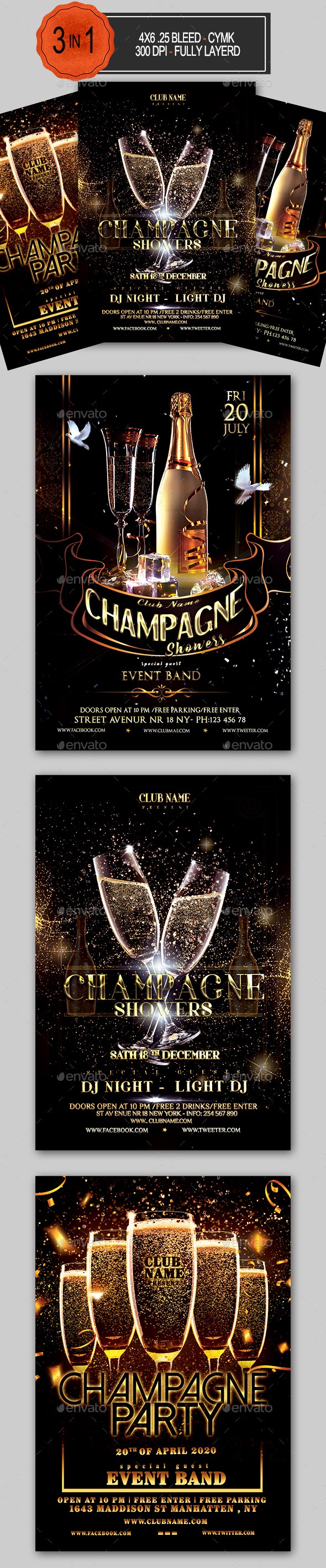 香槟派对活动邀请传单套装 Champagne Party F