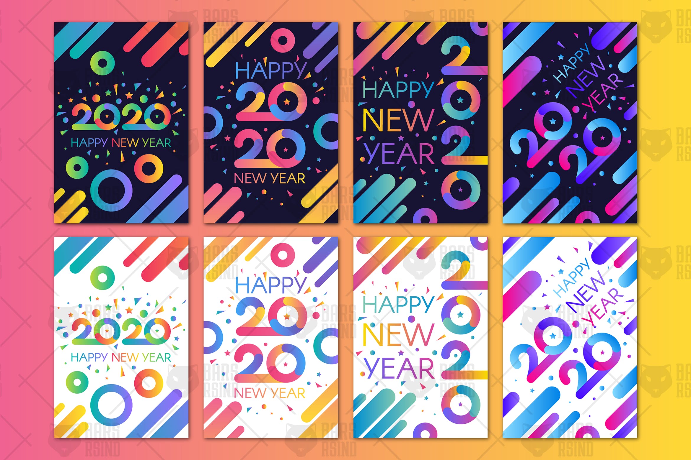时尚的多彩的2020新年海报素材模板下载new-year-b