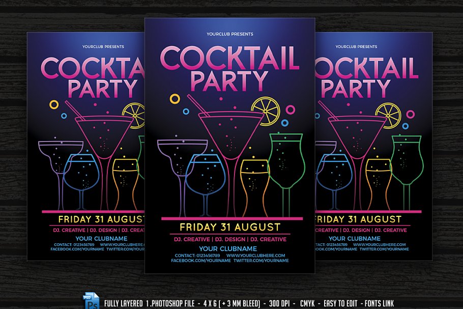 鸡尾酒会传单制作 Cocktail Party Flyer