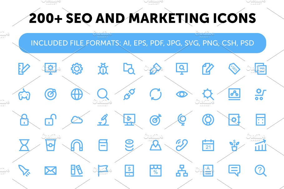 200 搜索引擎优化和营销图标下载SEO and Marke