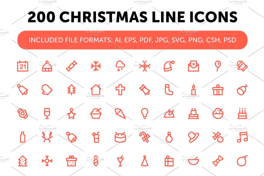 圣诞节图标下载 200 Christmas Line Ico