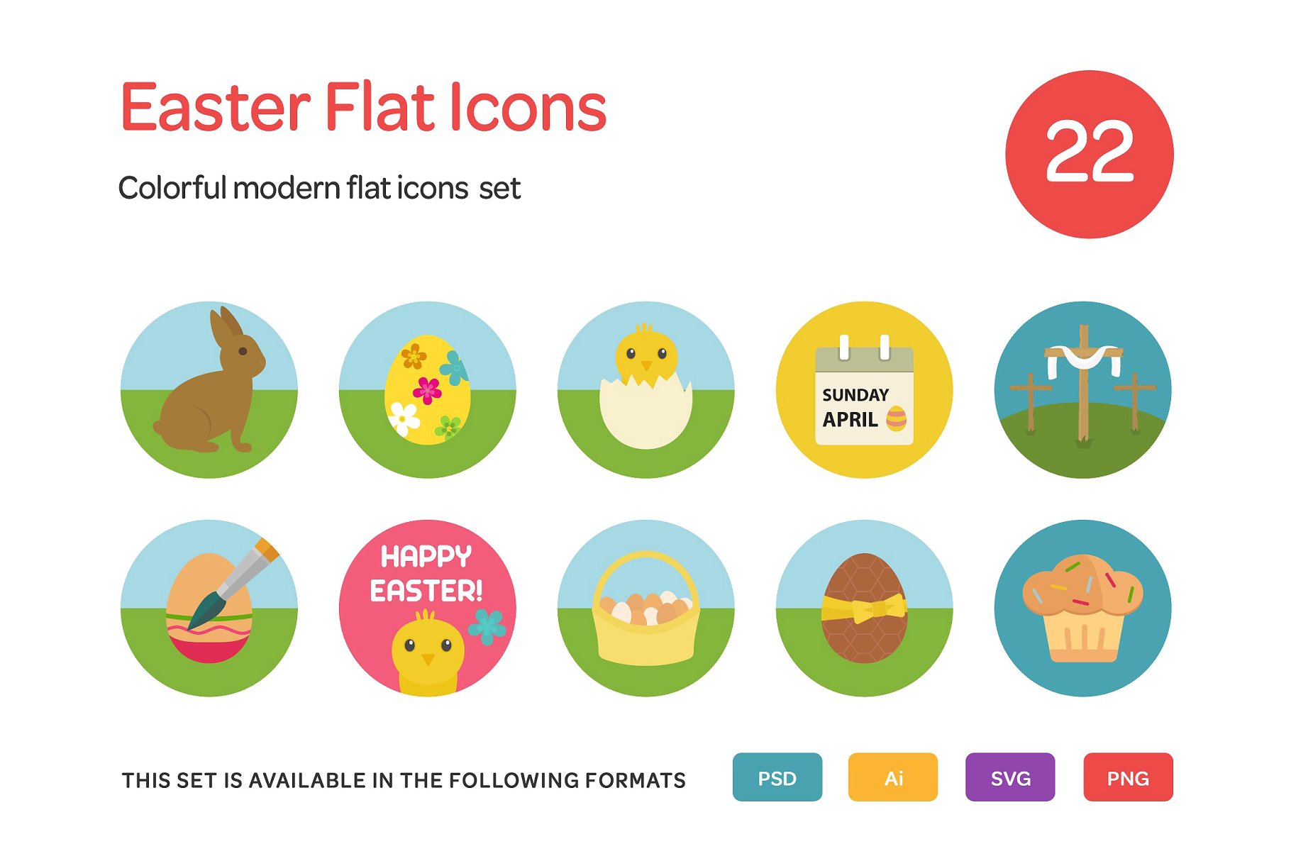 感恩节矢量图标下载 Easter Flat Icons Se