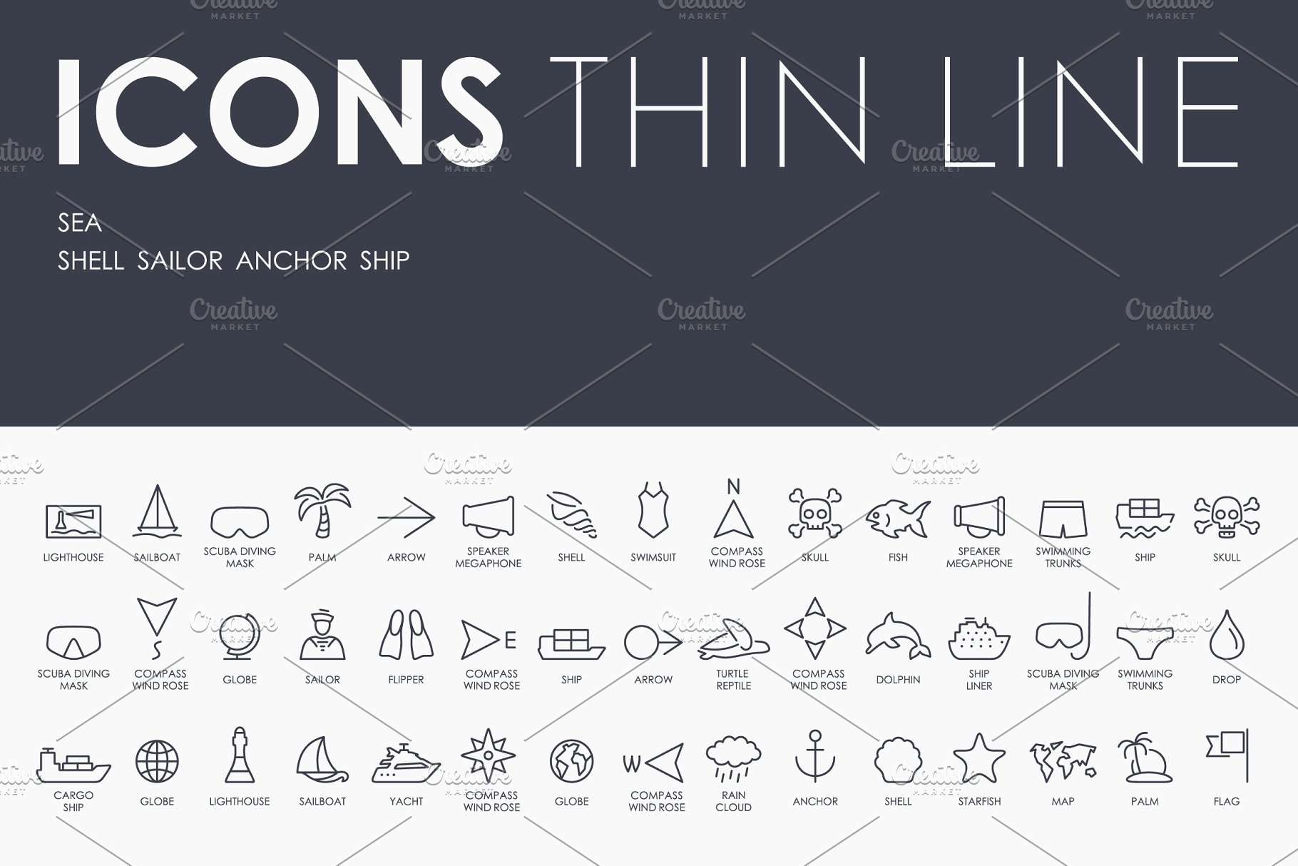 海洋元素icon图标下载 Sea thinline icon