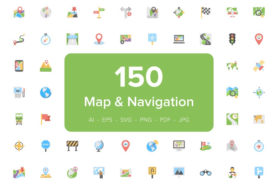 地图和导航平面图标素材 150 Map and Naviga