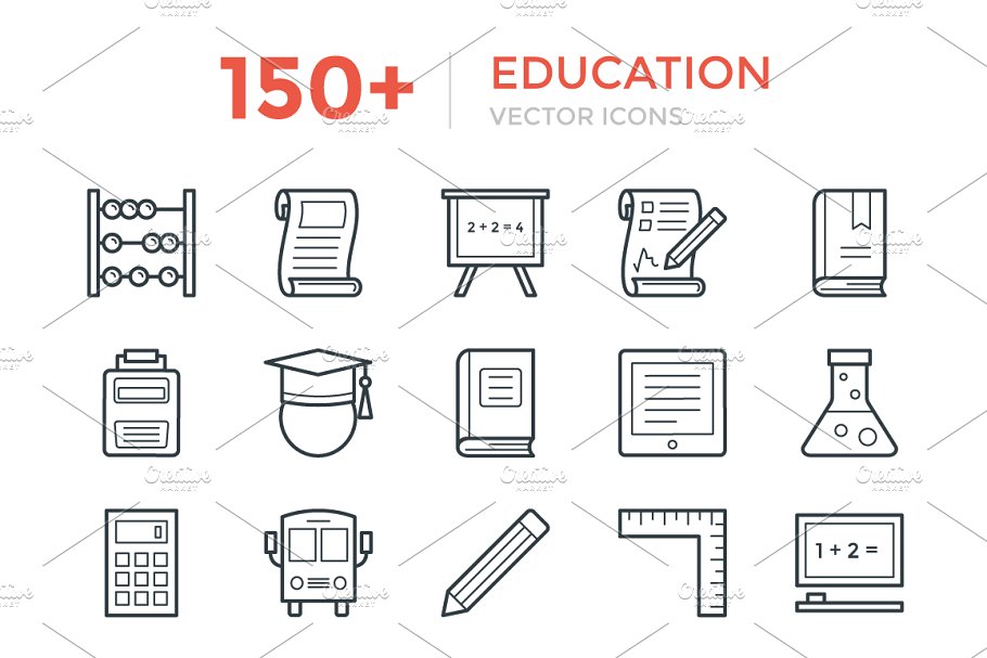 150 教育矢量图标下载 150  Education Ve