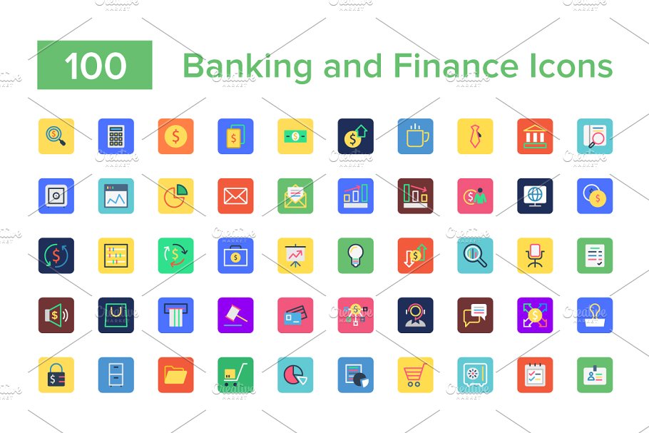 100个银行和金融图标下载 100 Banking and
