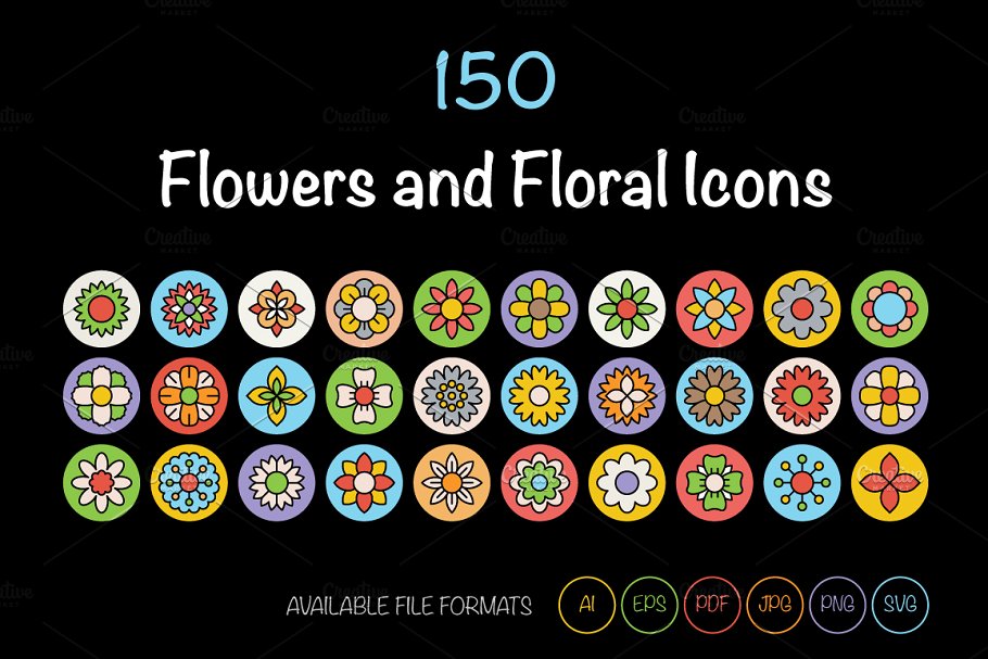 花卉矢量图标大全 150 Flowers and Flora