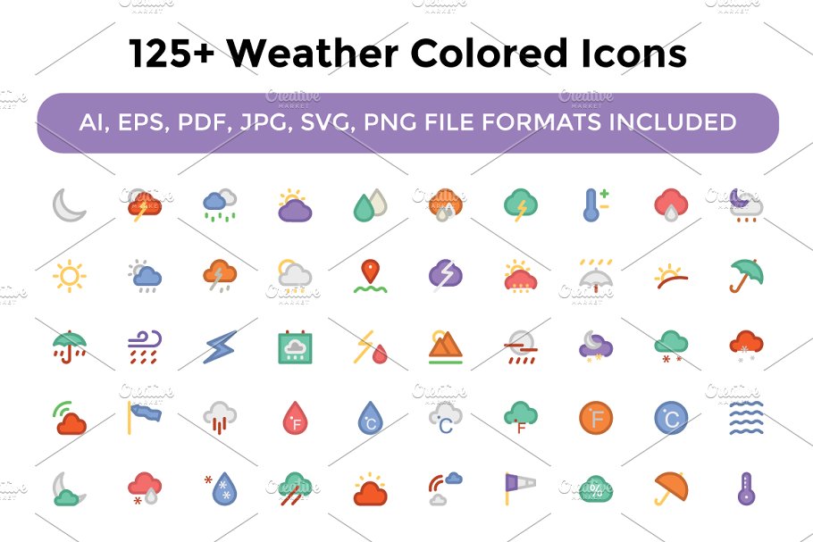 天气图标素材 125 Weather Colored Ic