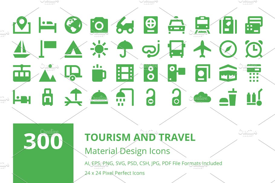 旅游及旅游资料图标素材 300 Tourism and Tr