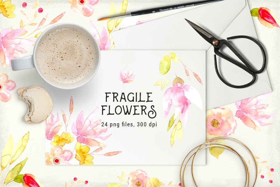 水彩花卉素材插画 Fragile Flowers #1376