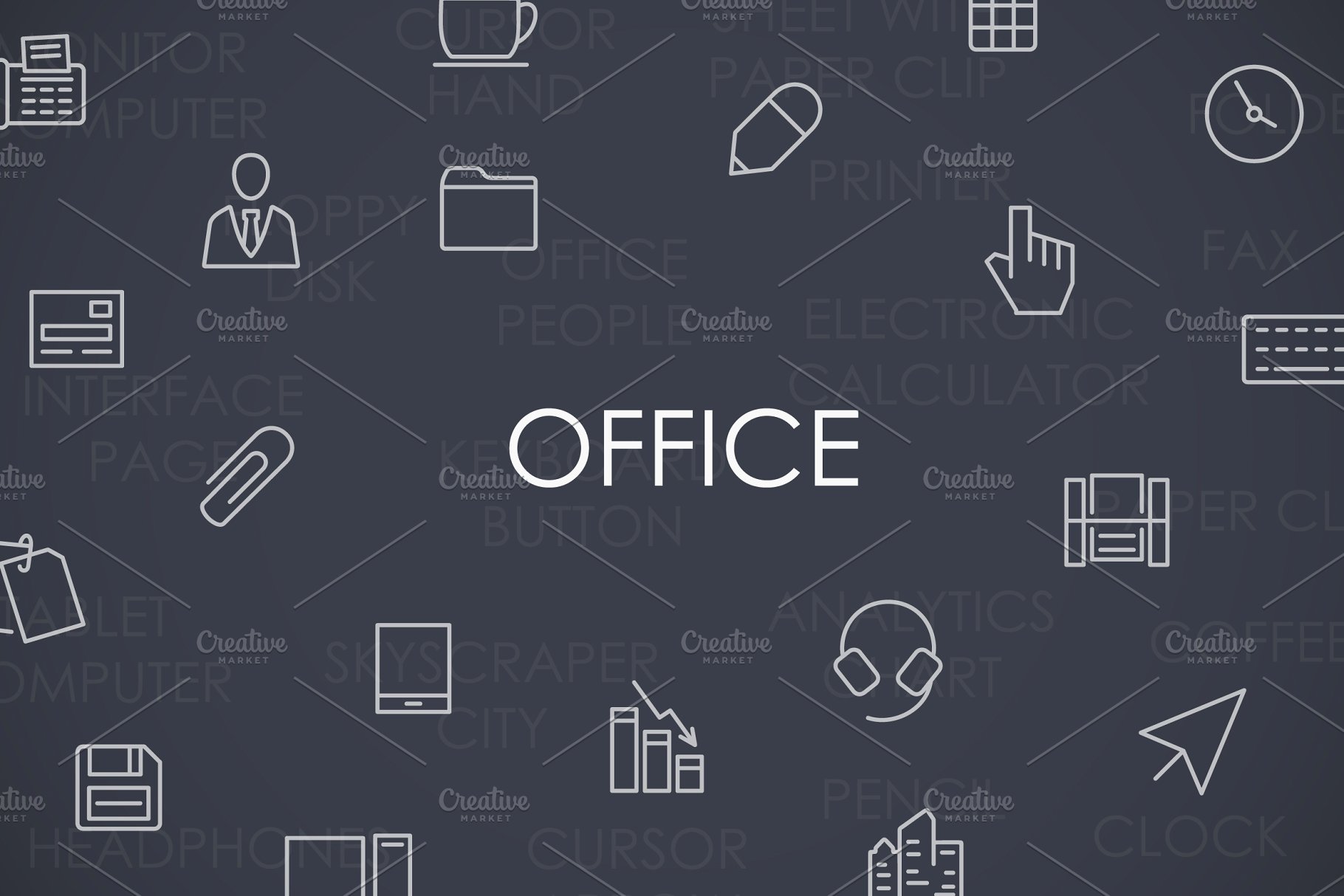 办公元素矢量图标设计 Office thinline ico