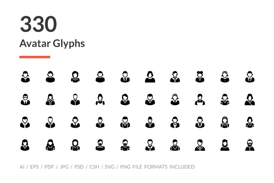 虚拟用户矢量图标大全 330 Avatar Glyph Ic