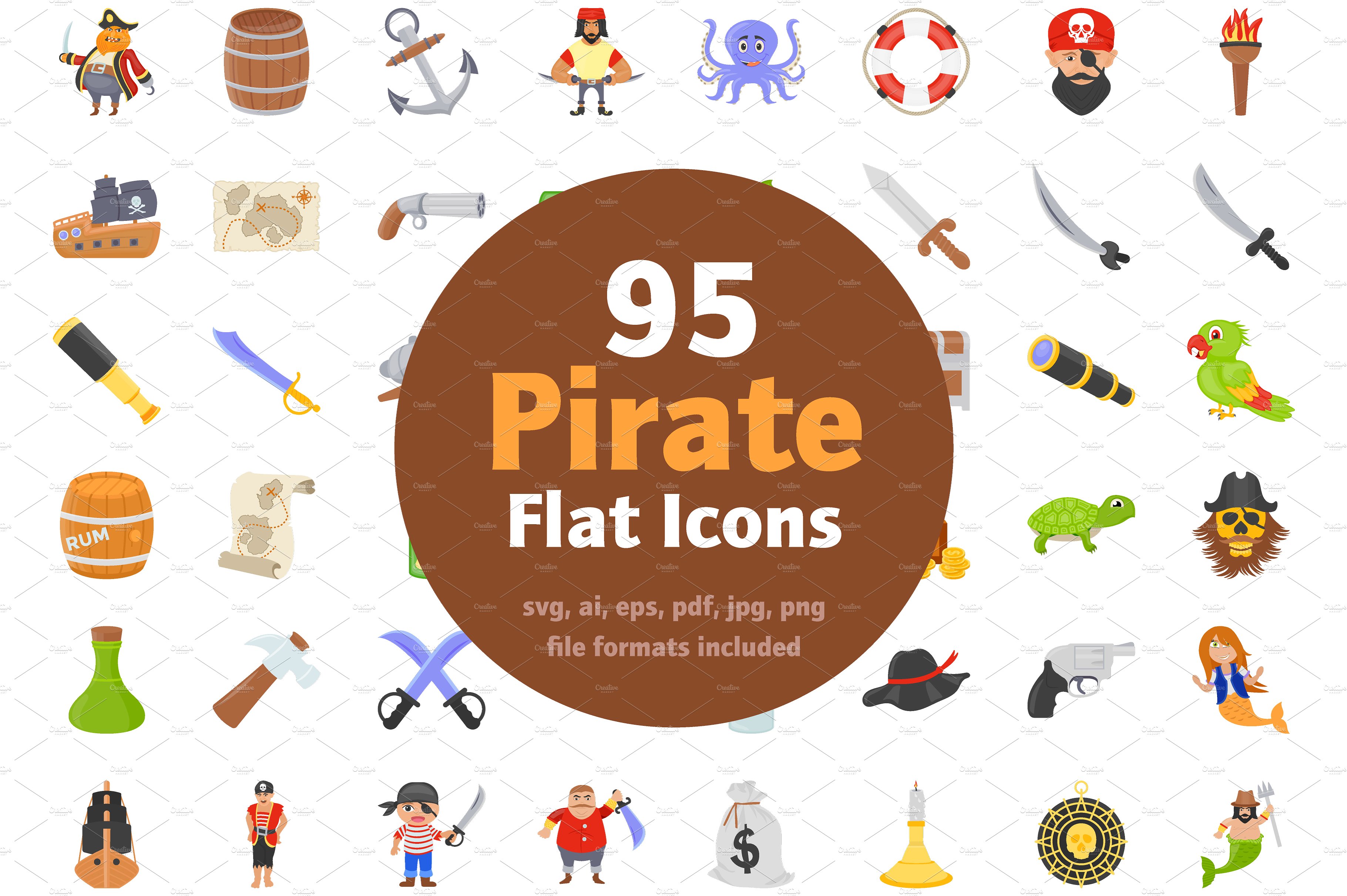 扁平化海盗图标素材 95 Flat Pirate Icons