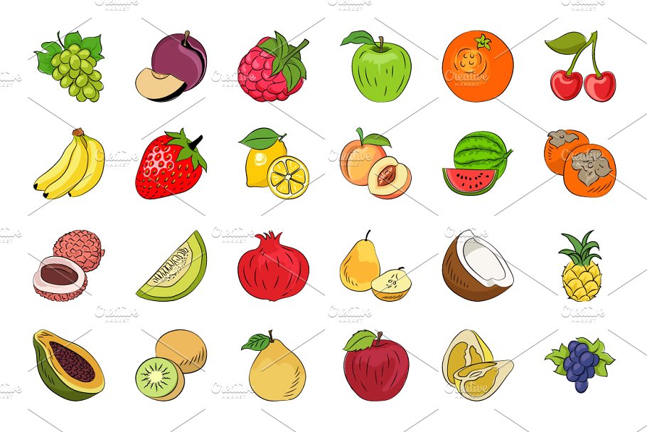 水果素菜矢量图标素材 Fruits and Vegetabl