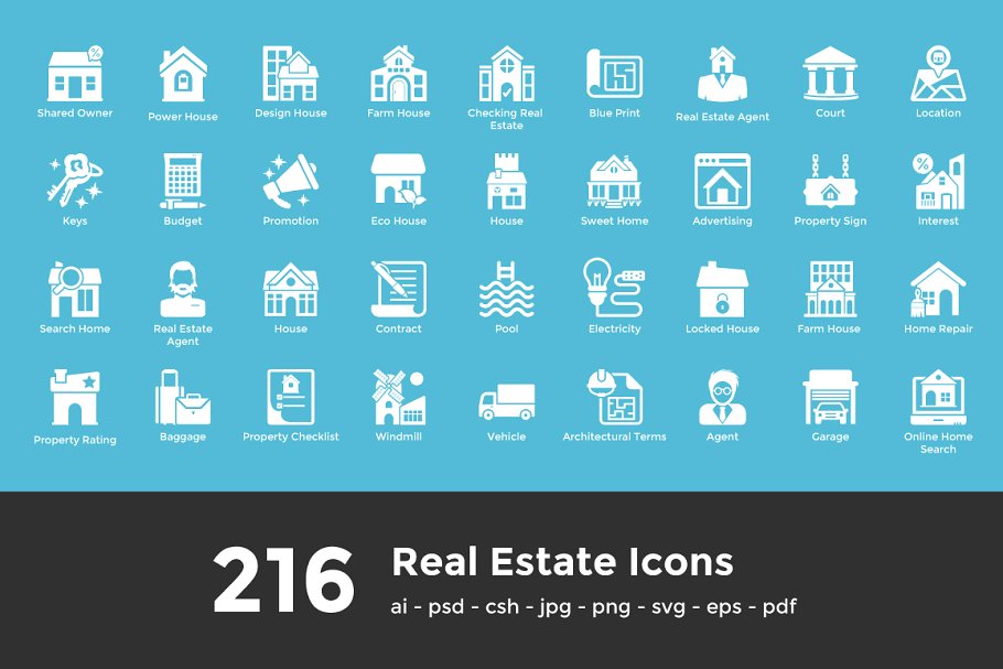 216个房地产字形图标素材 216 Real Estate