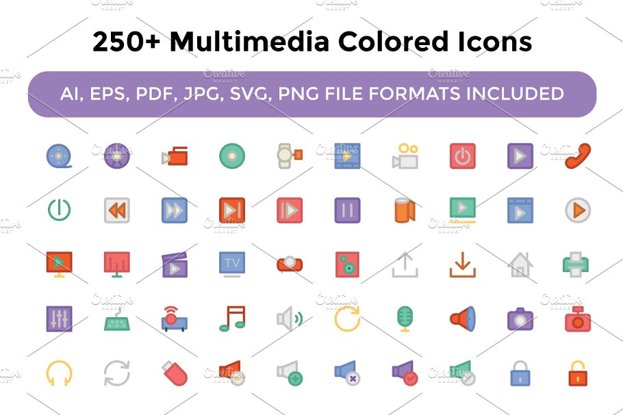 250 多媒体彩色图标素材 250 Multimedia