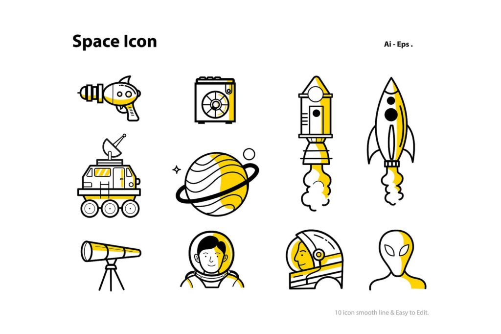 宇宙航空星际宇航员太空空间飞船矢量图标Space Icon