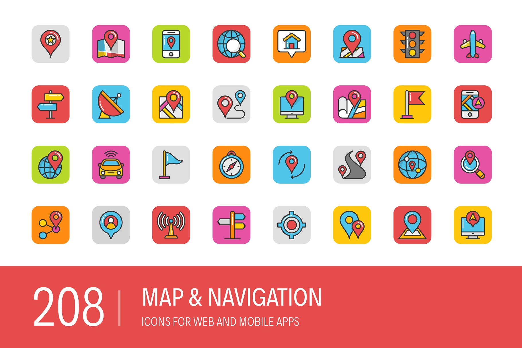 地图和导航图标素材 208 Map and Navigati