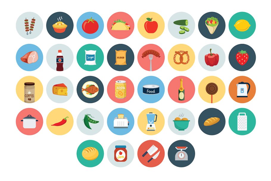 扁平化美食图标大全 100 Food Flat Icons