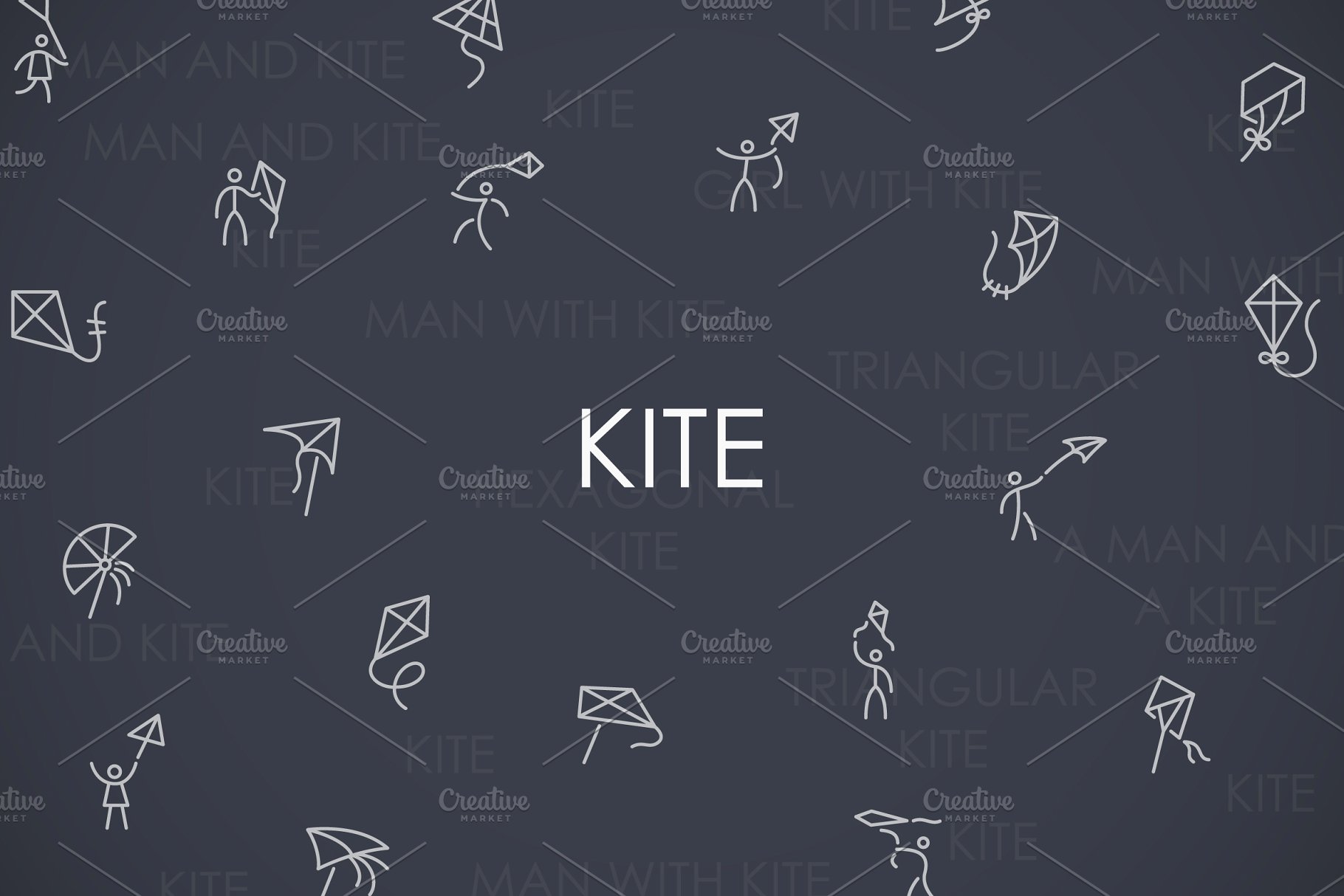 中国风筝元素图标大全 Kite thinline icons