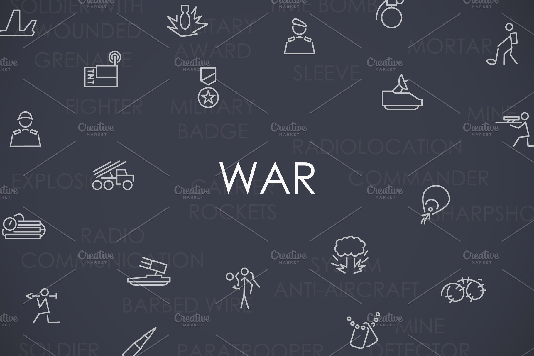 战争元素矢量图标素材 War thinline icons