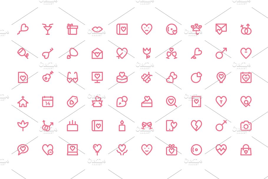 250个爱情和浪漫的线条图标设计 Love and Roma
