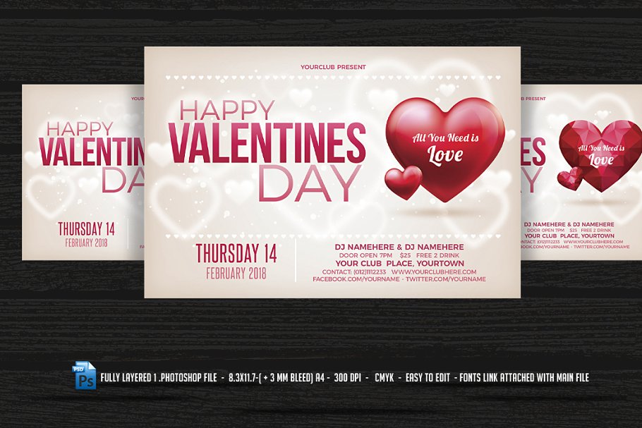情人节广告传单模板 Valentines Day Flyer