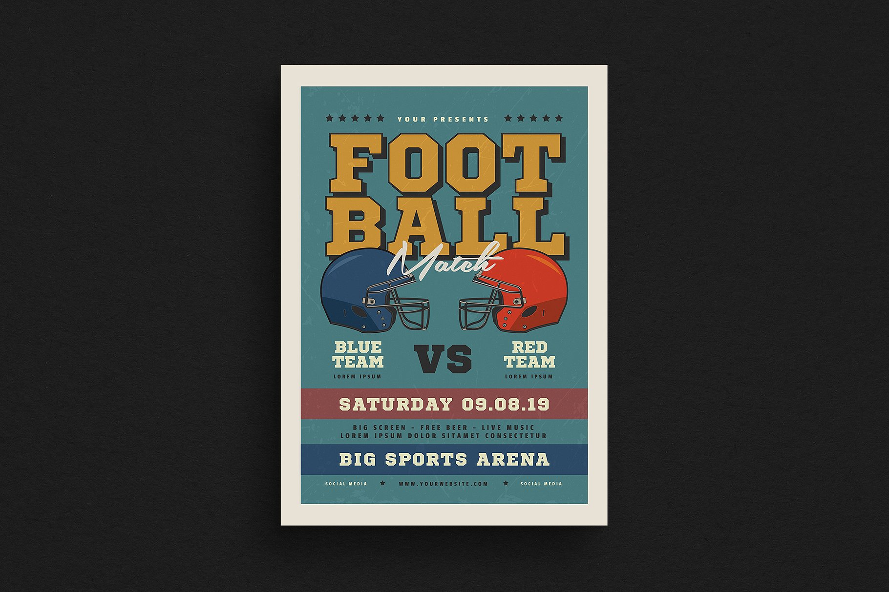 复古美式足球宣传单模板 Old American Footb